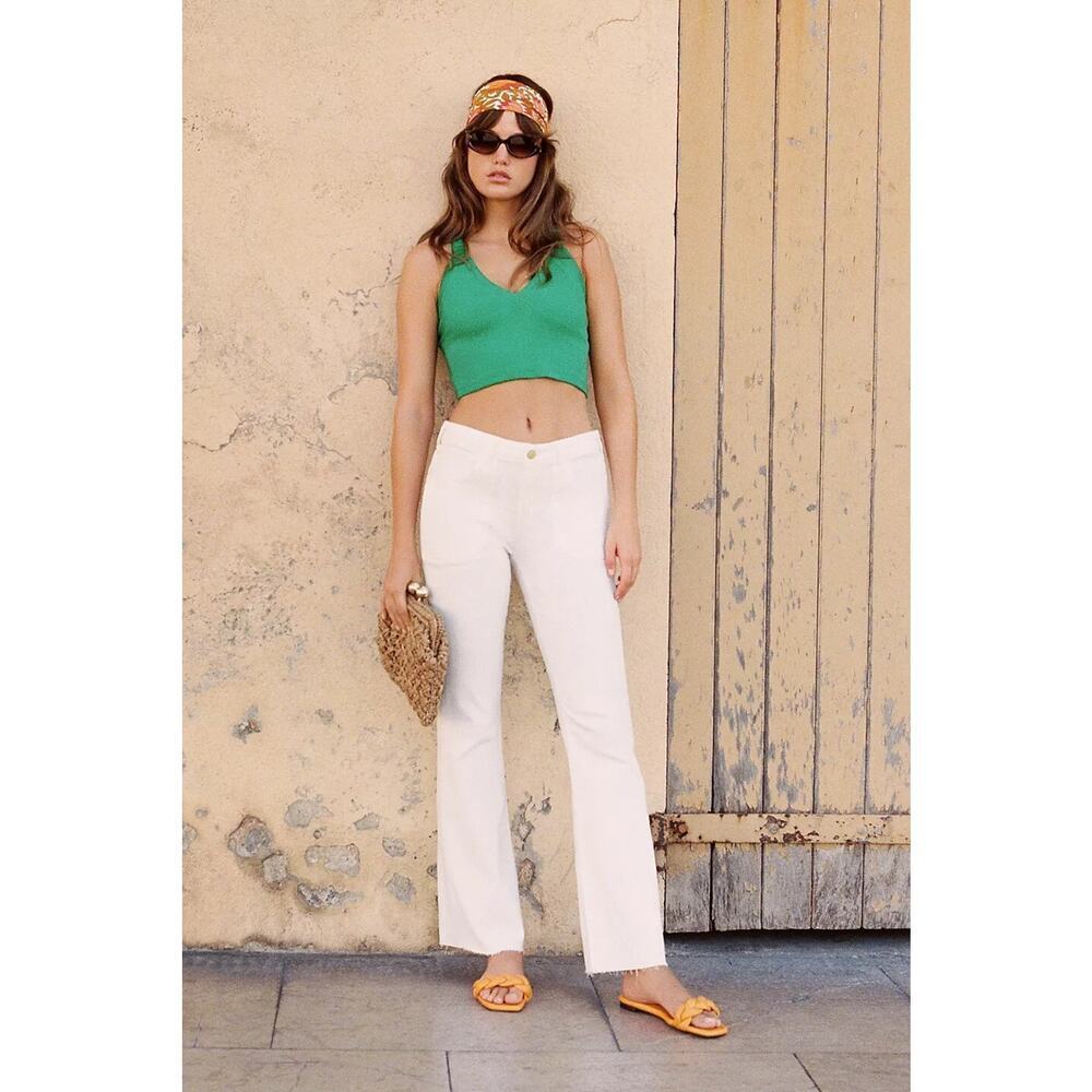 NWD Anthropologie Pilcro The Icon Flare Jeans Size 34 White Raw Hem #8C457